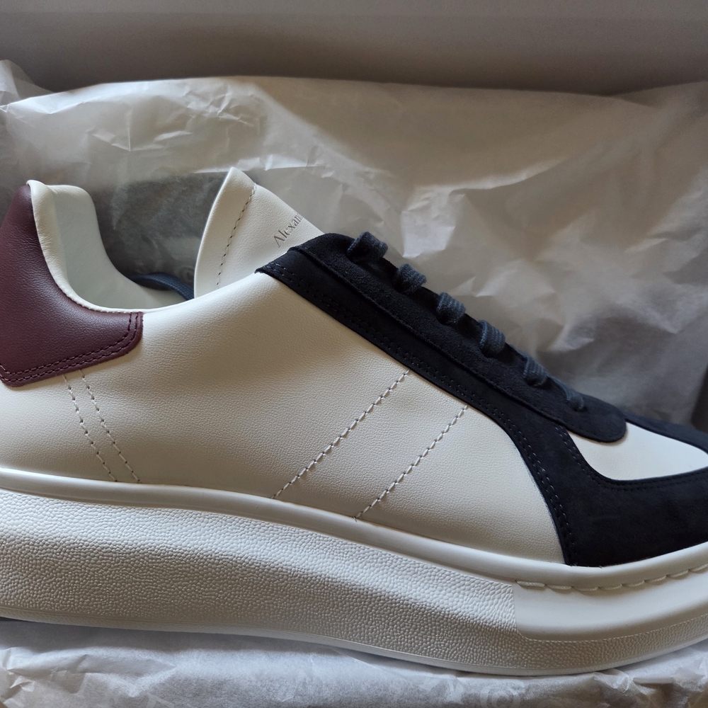 Alexander McQueen Cream and Black Sneakers with Burgundy Accent